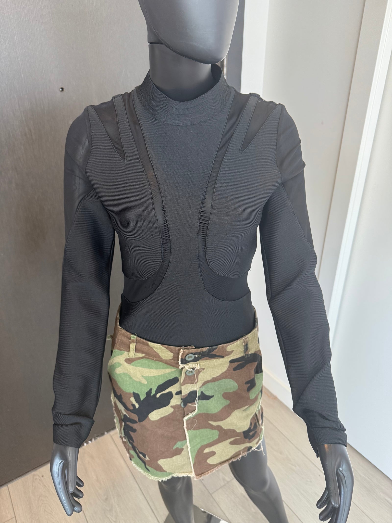 NEW!!! Black Bodycon and Mesh Bodysuit Medium
