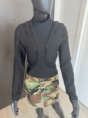 NEW!!! Black Bodycon and Mesh Bodysuit Medium