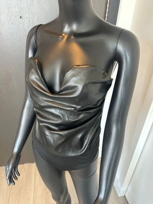 NEW! Black Strapless Faux Leather Bodysuit Medium