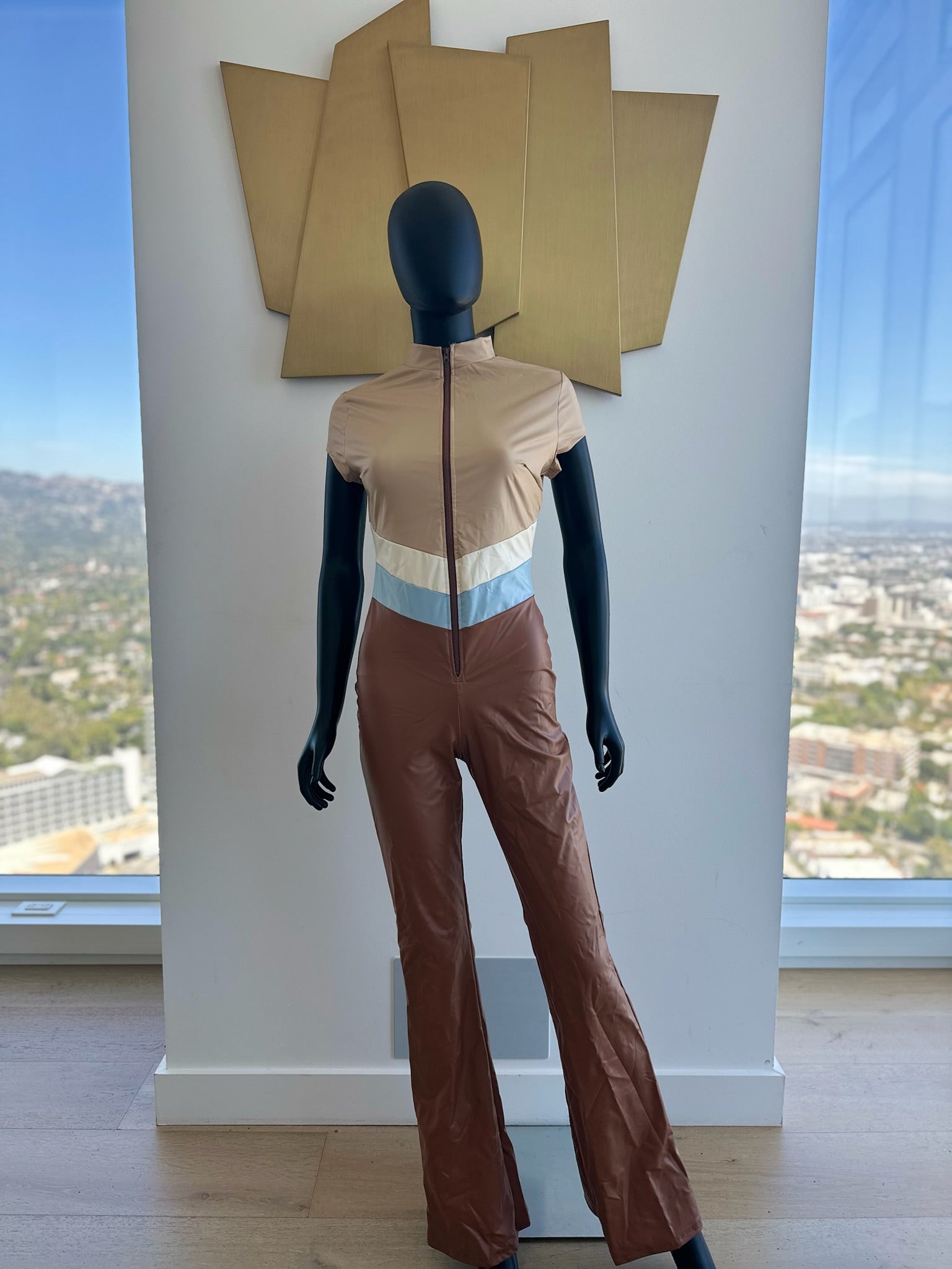 Beige and Brown Jumpsuit. Medium. New