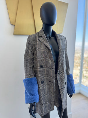 Jacket and shorts set! Blue fur sleeve Small