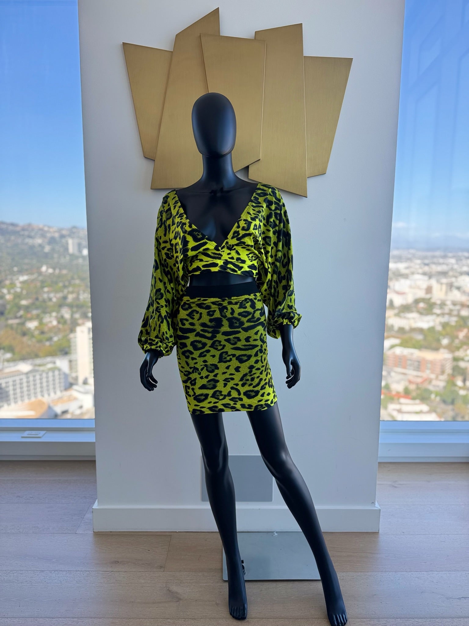 2 Piece Lime and Black skirt set