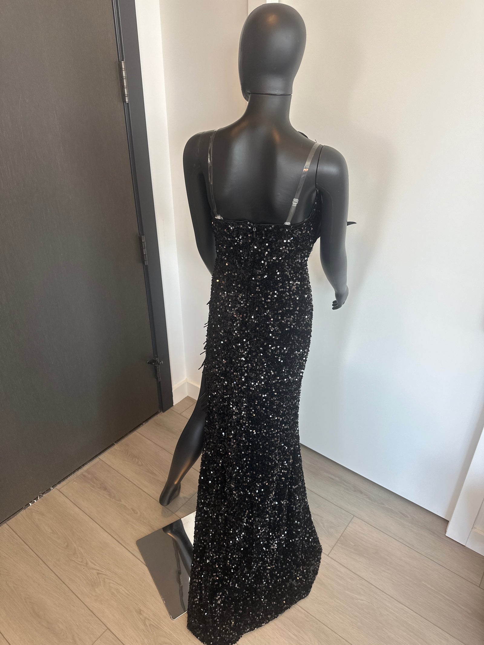 NEW! Sexy Black Feathered and Sequined Gown Medium