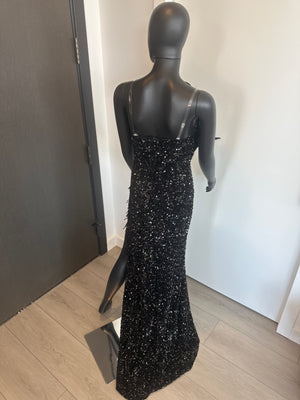 NEW! Sexy Black Feathered and Sequined Gown Medium