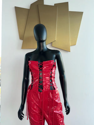 New! Sexy! Pleather Red Jumpsuit! Medium