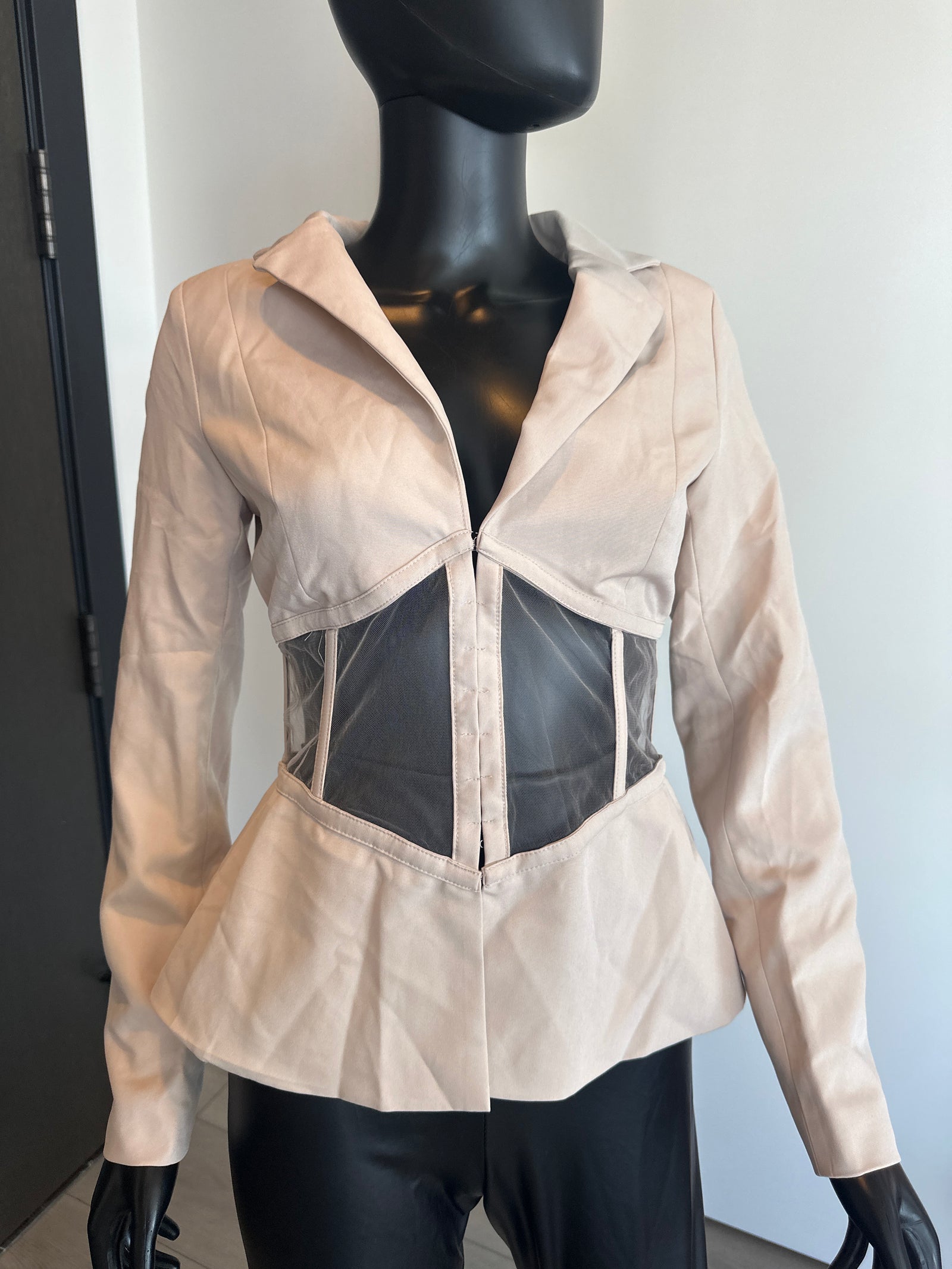 Chic Beige Long Sleeve Top Small