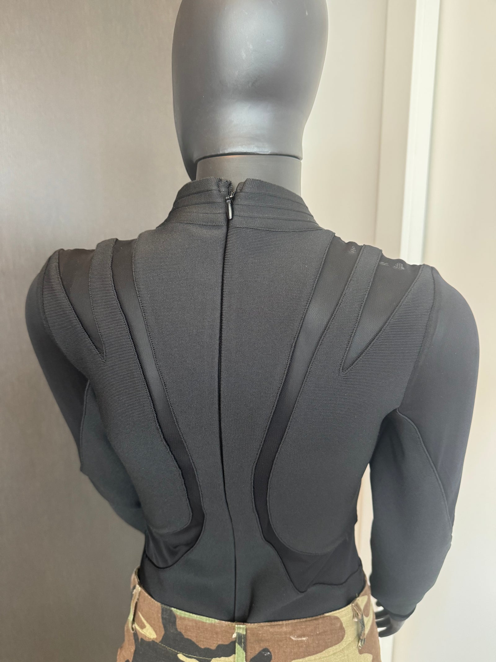 NEW!!! Black Bodycon and Mesh Bodysuit Medium