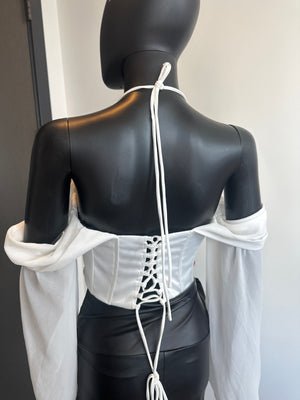 NEW! White Corset Halter with Sleeves Medium