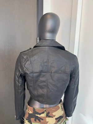 NEW!! Chic Black Faux Leather Crop Jacket Small