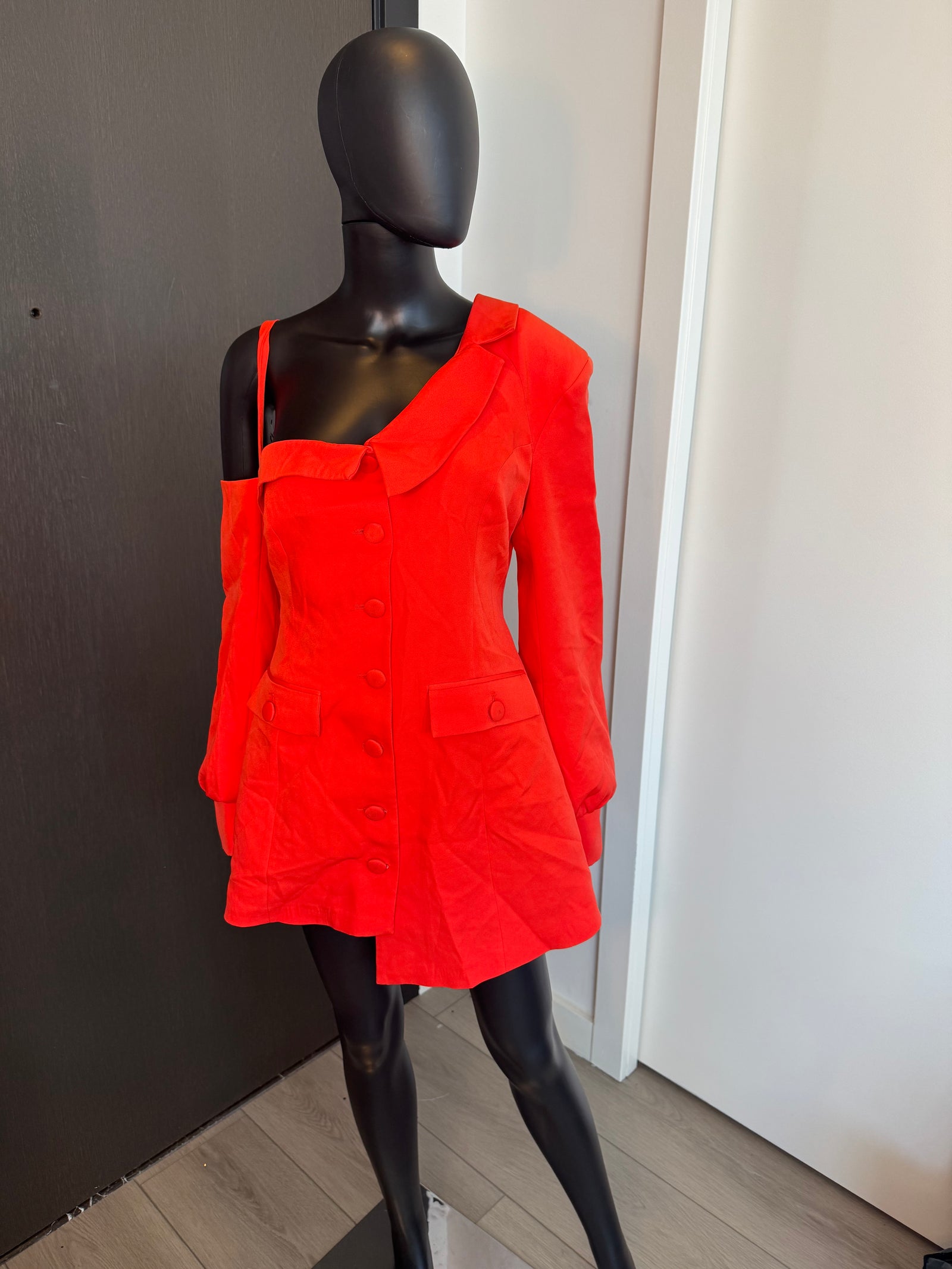 Chic Tangerine Asymmetrical Button Down Dress Large