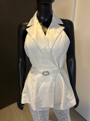 New! White 2 Piece Set! Halter Top with belt and lace pants!