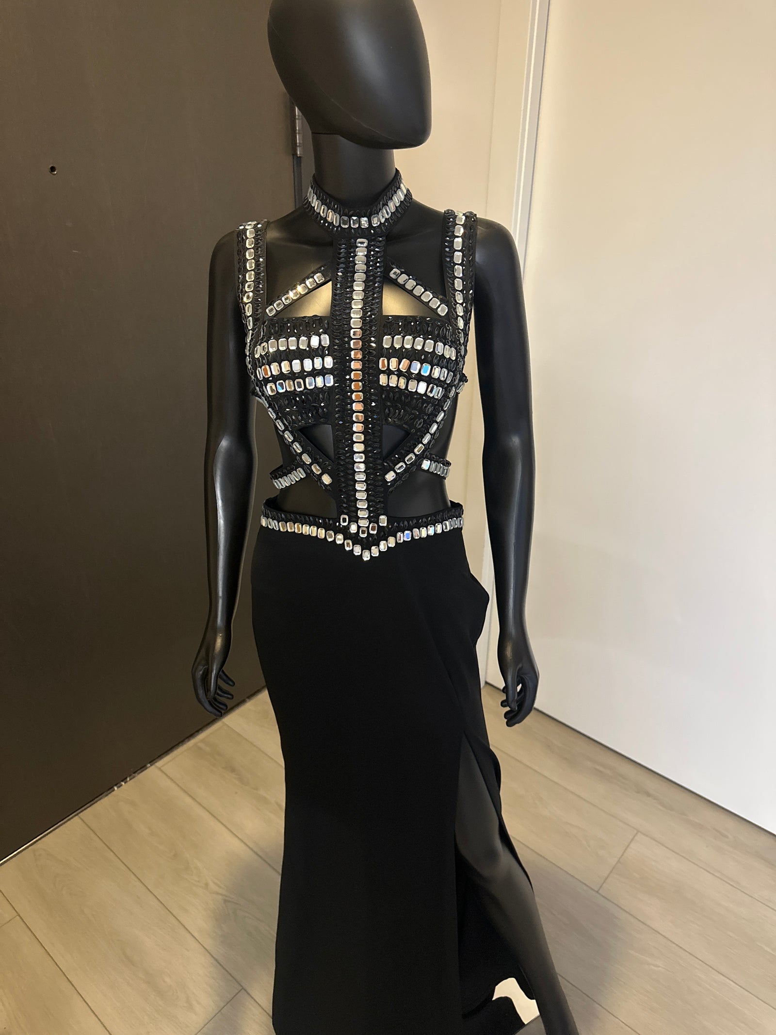 New! Gorgeous Cut-Out Black and Sliver Rhinestone dress! Medium