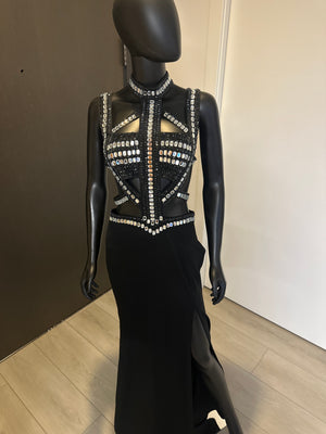 New! Gorgeous Cut-Out Black and Sliver Rhinestone dress! Medium