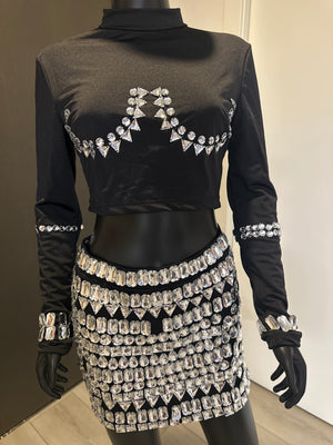 New! 2 Piece Black and Crystals Skirt Set! Large