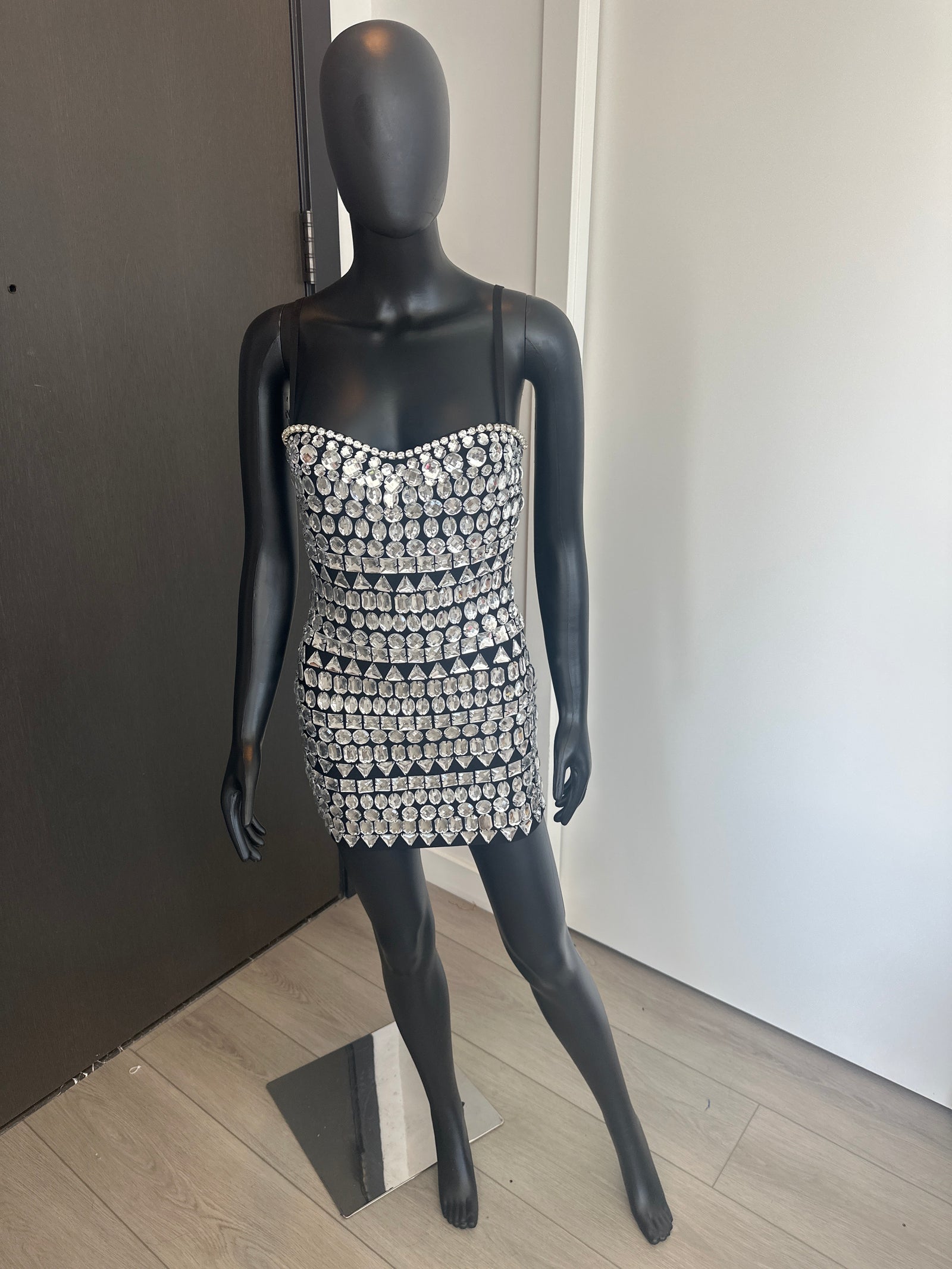 Cute Black Min Dress with Rhinestone Front Medium