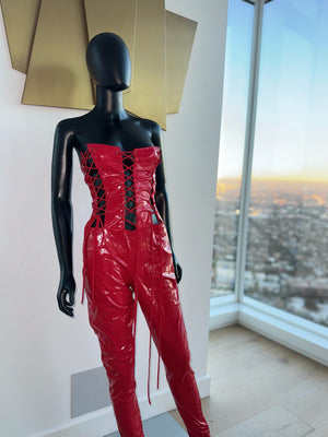 New! Sexy! Pleather Red Jumpsuit! Medium