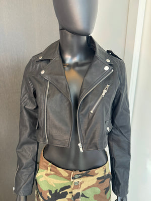 NEW!! Chic Black Faux Leather Crop Jacket Small