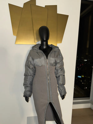 Grey Puffy Coat Dress! Small