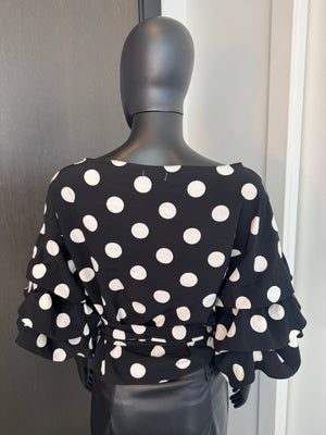 Chic Black Polkadot Wrap Blouse Small