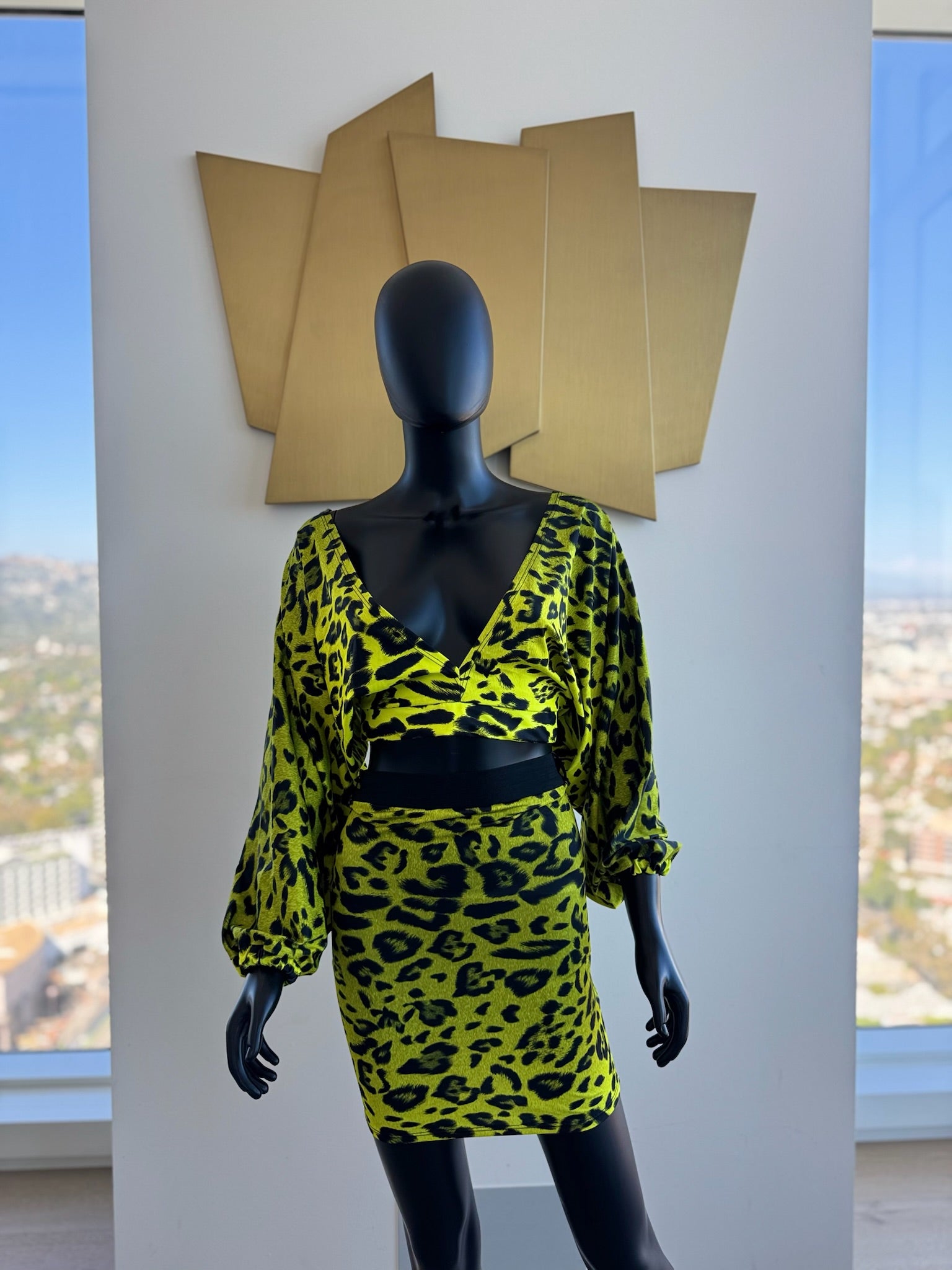 2 Piece Lime and Black skirt set