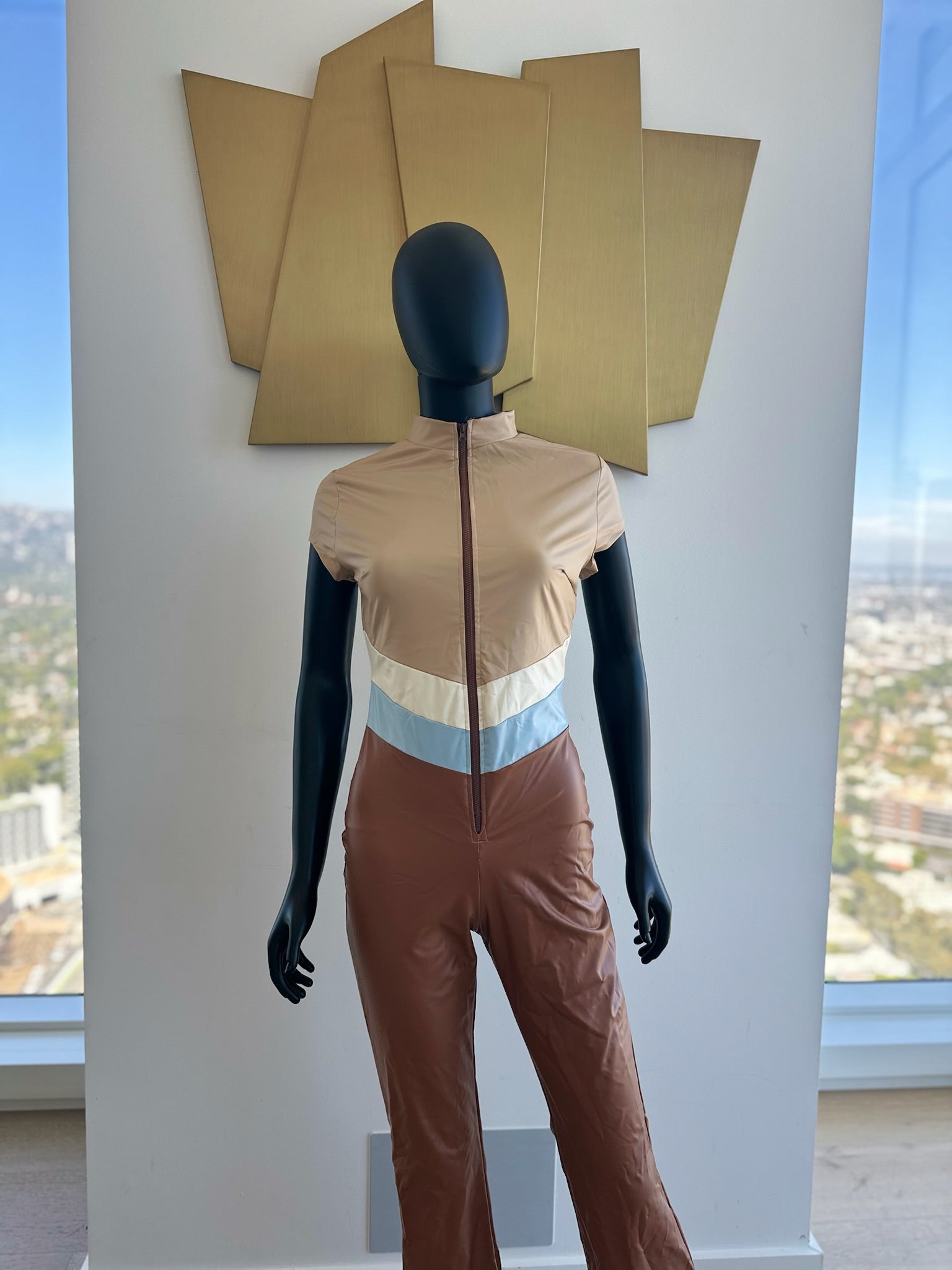 Beige and Brown Jumpsuit. Medium. New