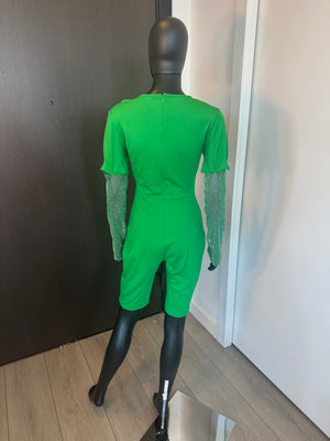 Cute Green Short Jumpsuit with Beaded Sleeves Medium