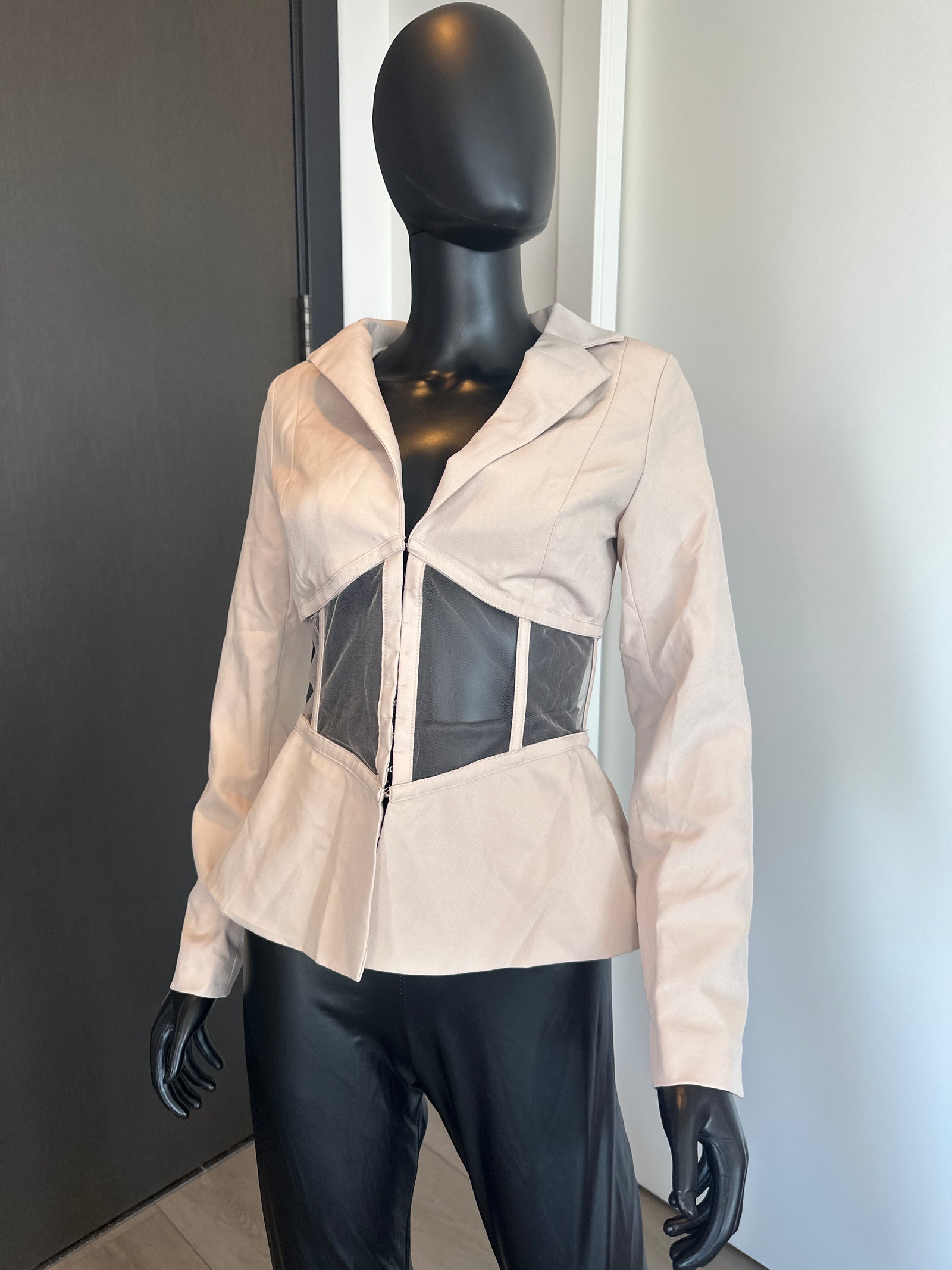Chic Beige Long Sleeve Top Small
