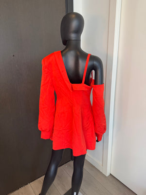 Chic Tangerine Asymmetrical Button Down Dress Large