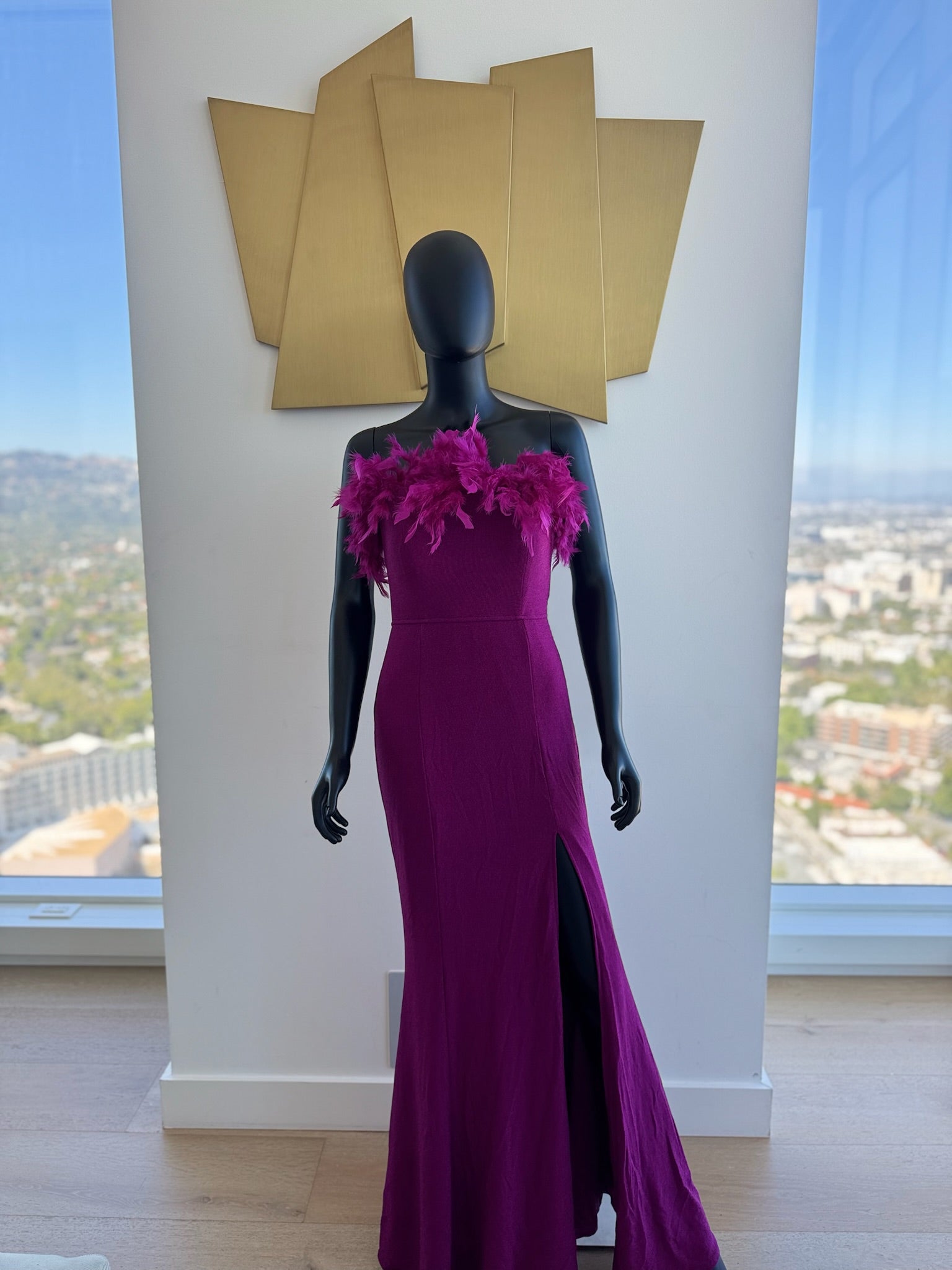 Fuchsia Long Dress with Feathers! Small