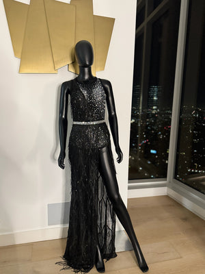 Sexy Black Glamorous Dress High Slit! Small