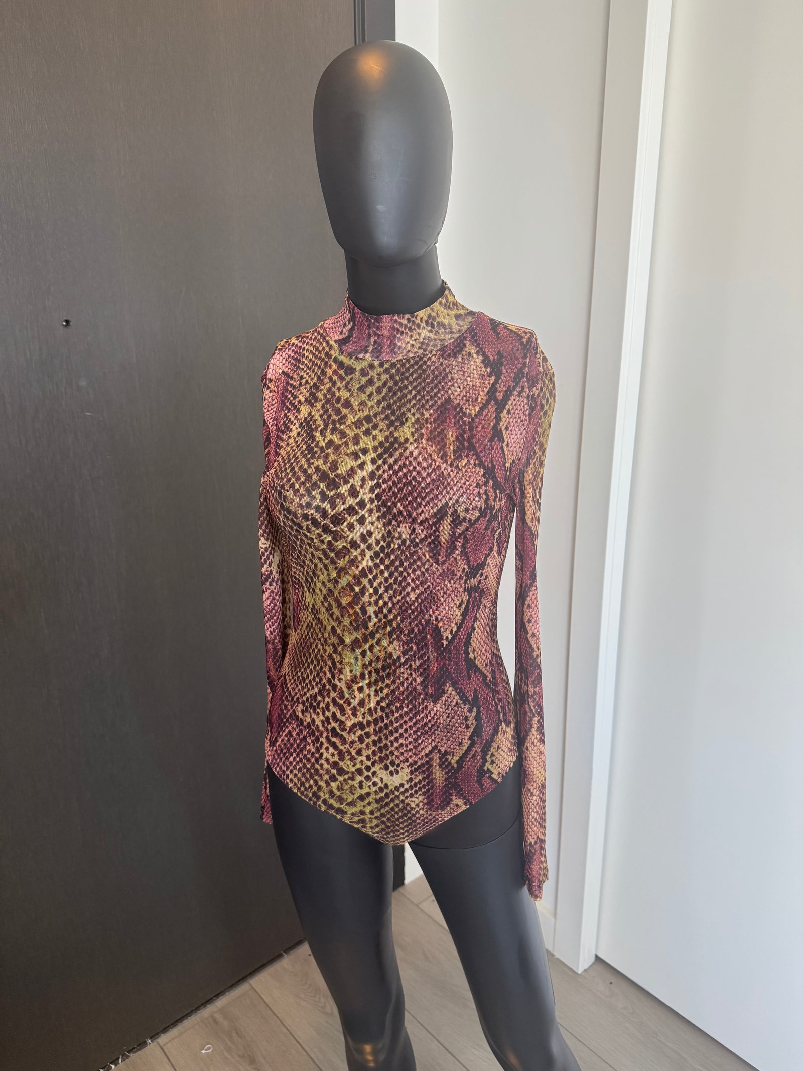 Sexy Sheer Snake Print Bodysuit Small