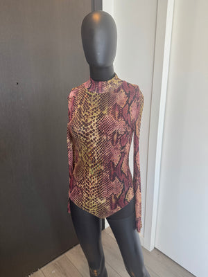 Sexy Sheer Snake Print Bodysuit Small