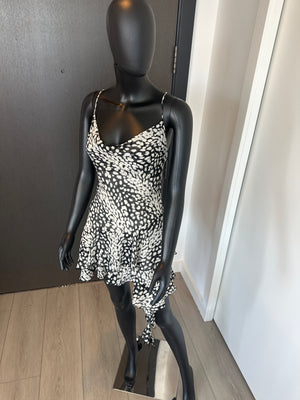 NEW! Black and White Sheer Chic Animal Print Mini Dress Large