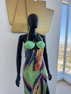 Green Multi Color Maxi Dress! New! Medium