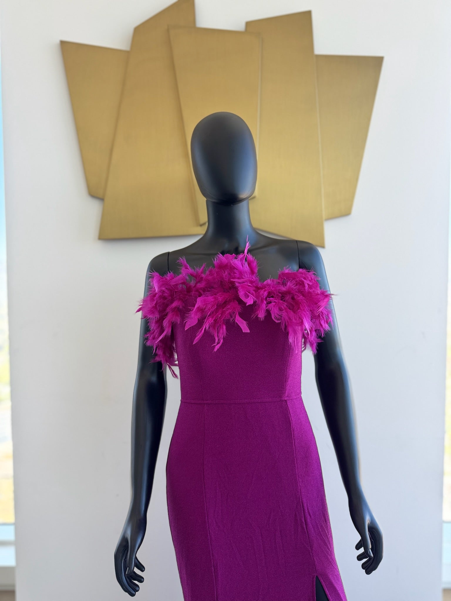 Fuchsia Long Dress with Feathers! Small