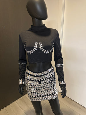 New! 2 Piece Black and Crystals Skirt Set! Large