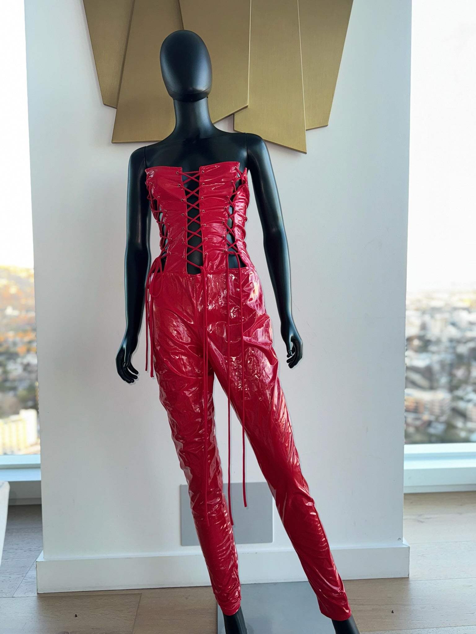 New! Sexy! Pleather Red Jumpsuit! Medium