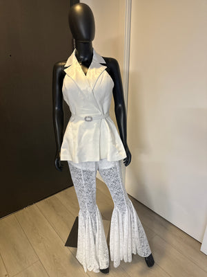 New! White 2 Piece Set! Halter Top with belt and lace pants!