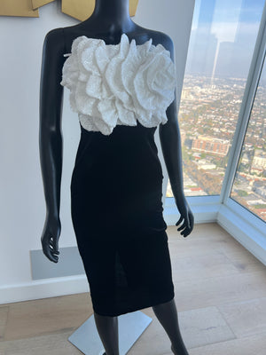 New! White and Black Velvet Flower Dress