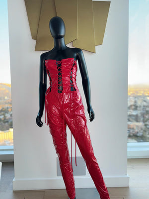 New! Sexy! Pleather Red Jumpsuit! Medium