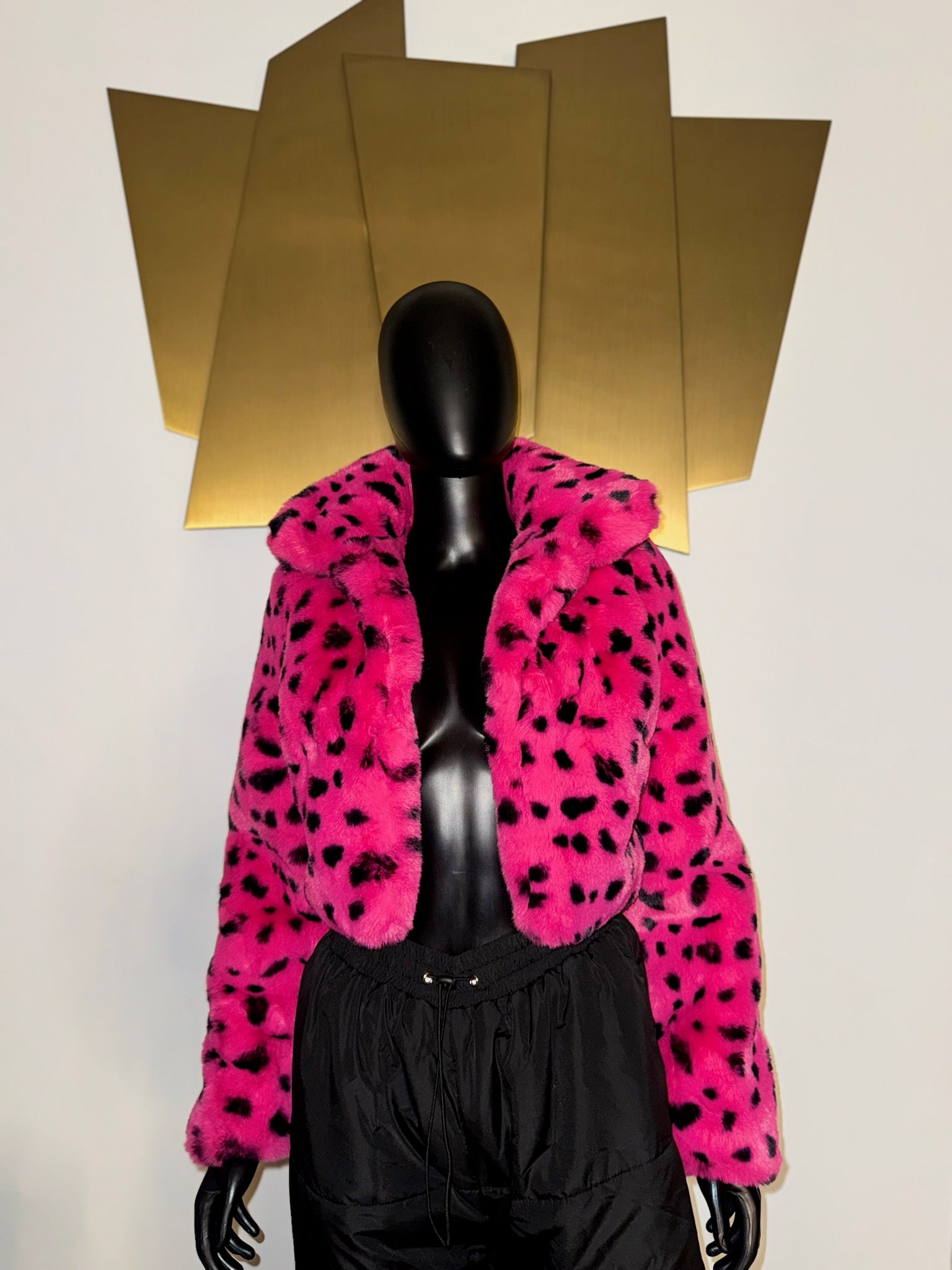 Pink and Black Faux Fur Coat! Small