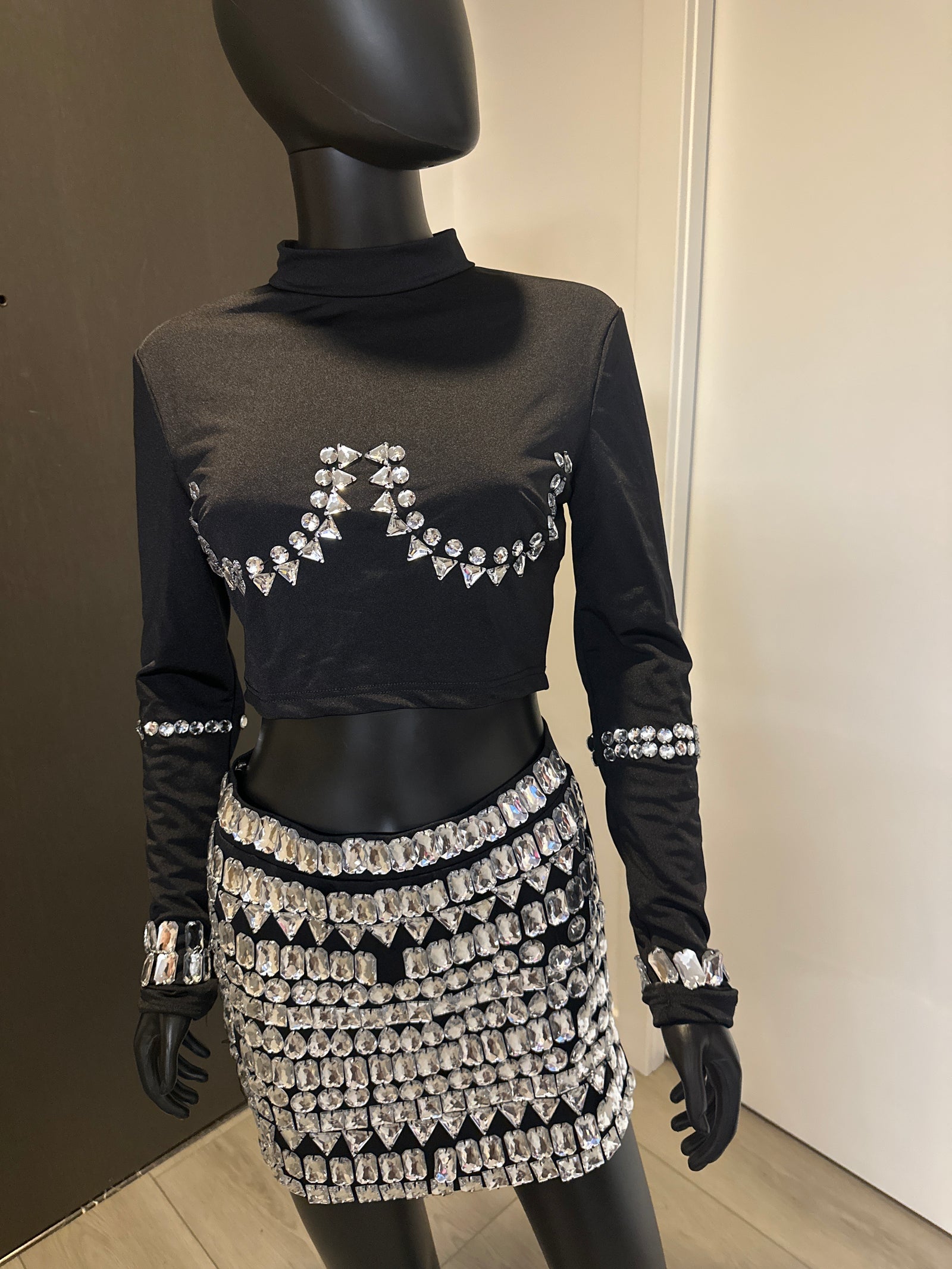 New! 2 Piece Black and Crystals Skirt Set! Large