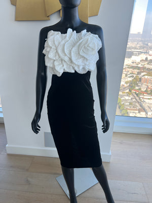 New! White and Black Velvet Flower Dress