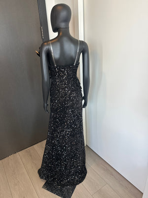 NEW! Chic Feathered Black Sequence Dress Medium