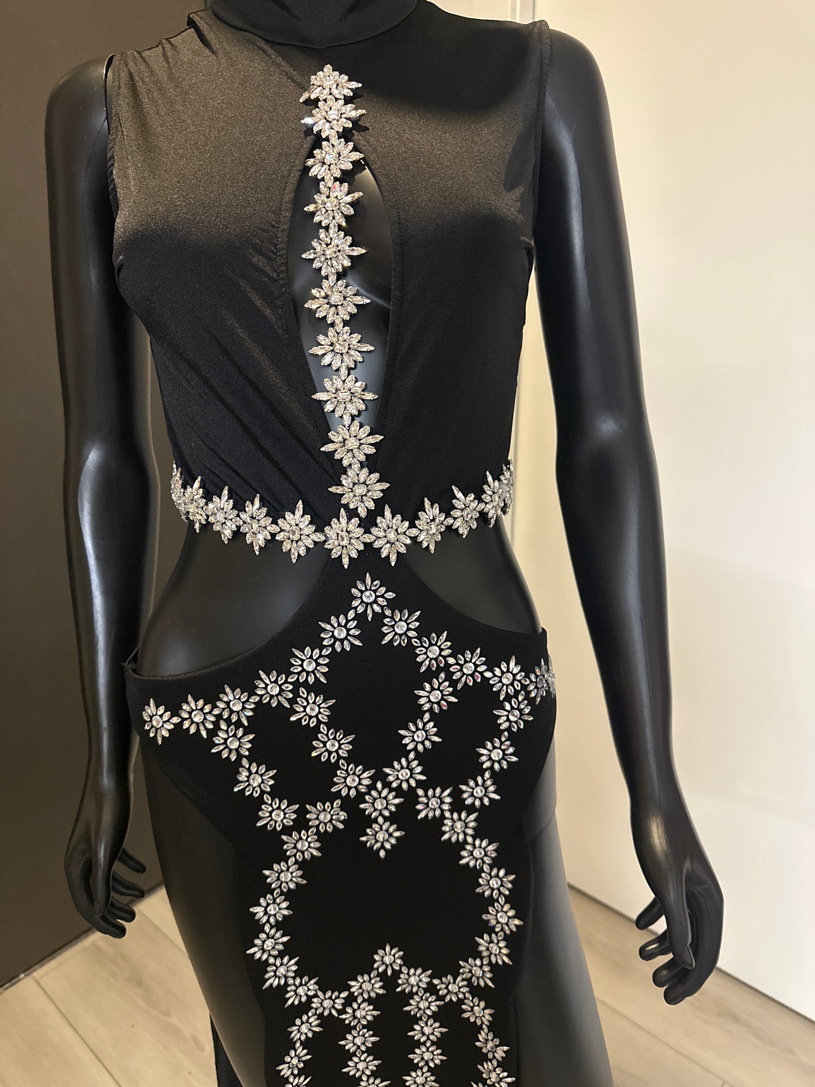 New! Very Sexy Black Dress with silver rhinestones! Medium