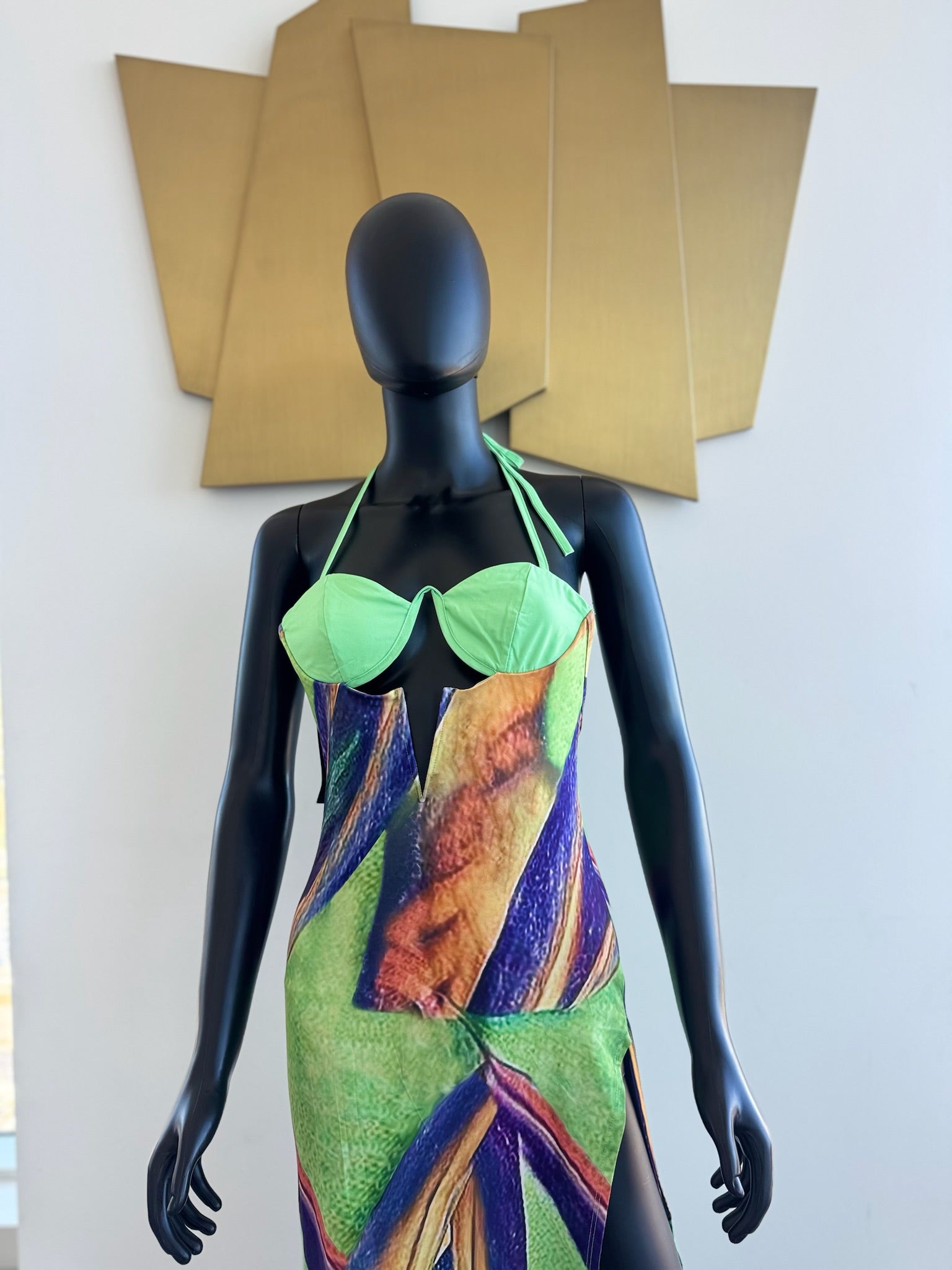 Green Multi Color Maxi Dress! New! Medium