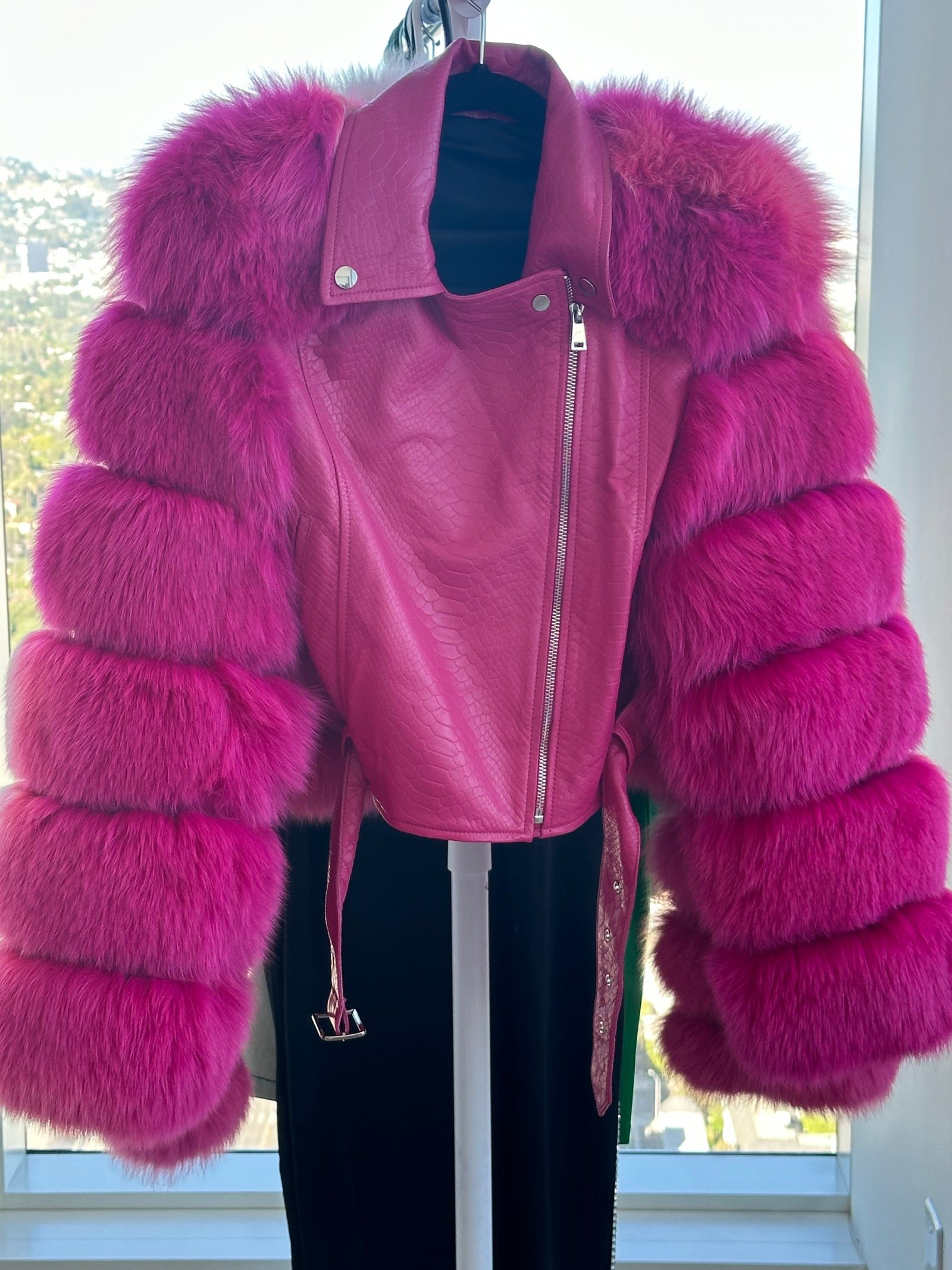 Pink Leather and Fur Coat! Medium