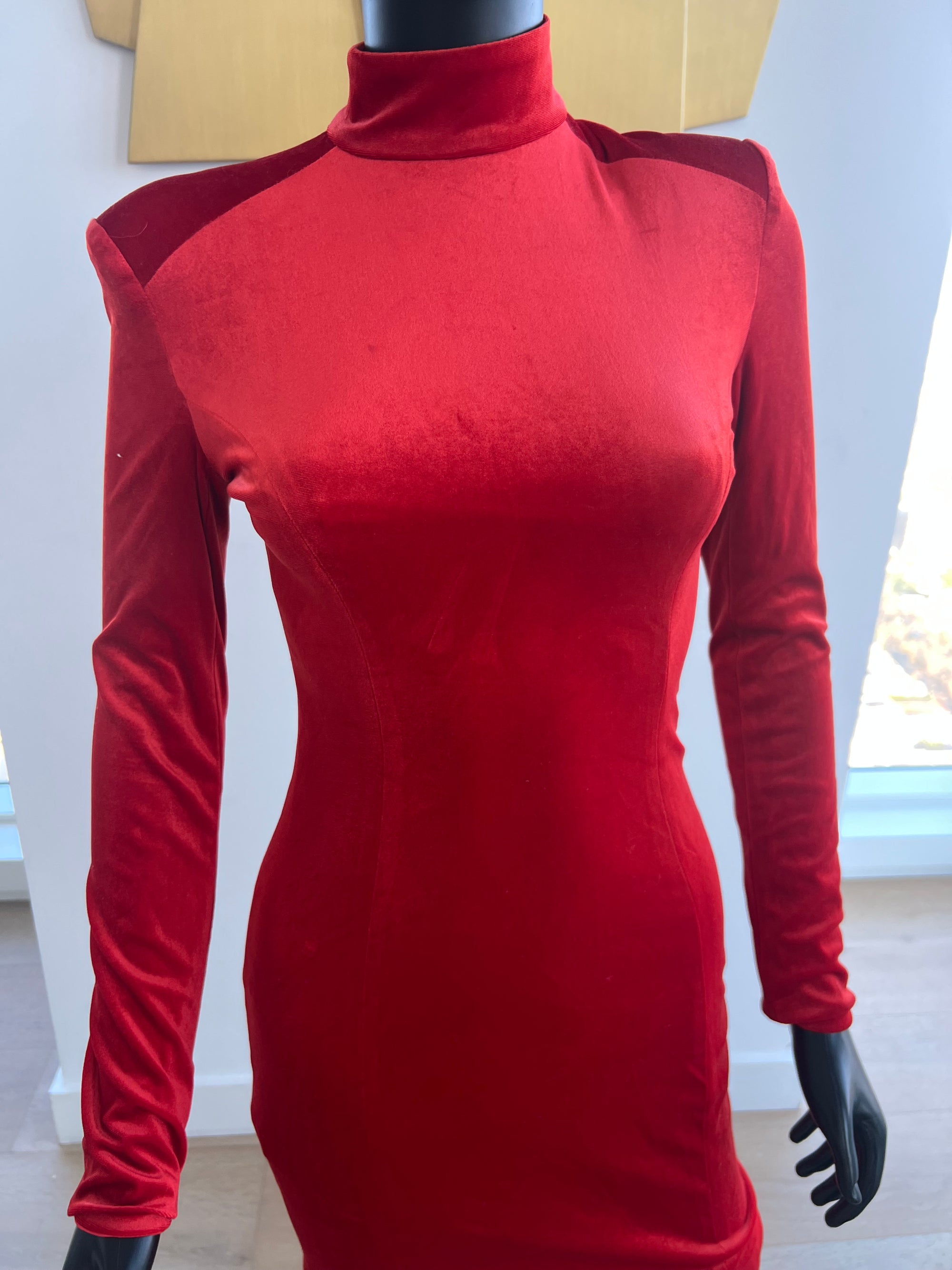 Fitted Red Velvet Dress