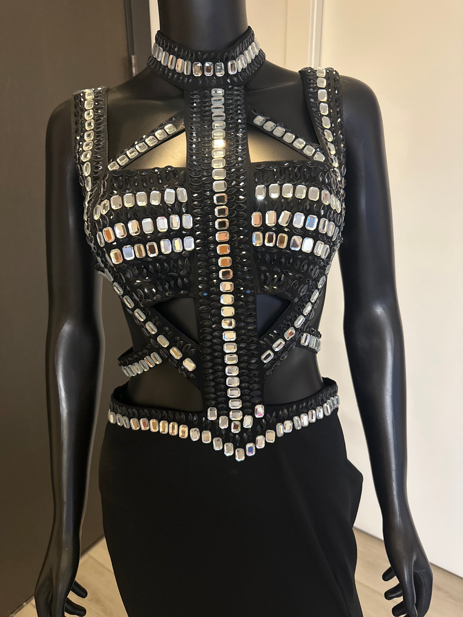 New! Gorgeous Cut-Out Black and Sliver Rhinestone dress! Medium