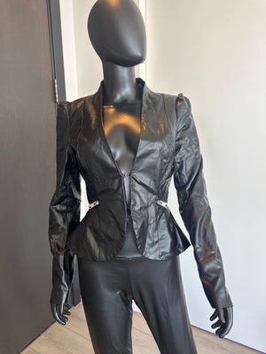 Sexy Black Faux Leather Blazer Small